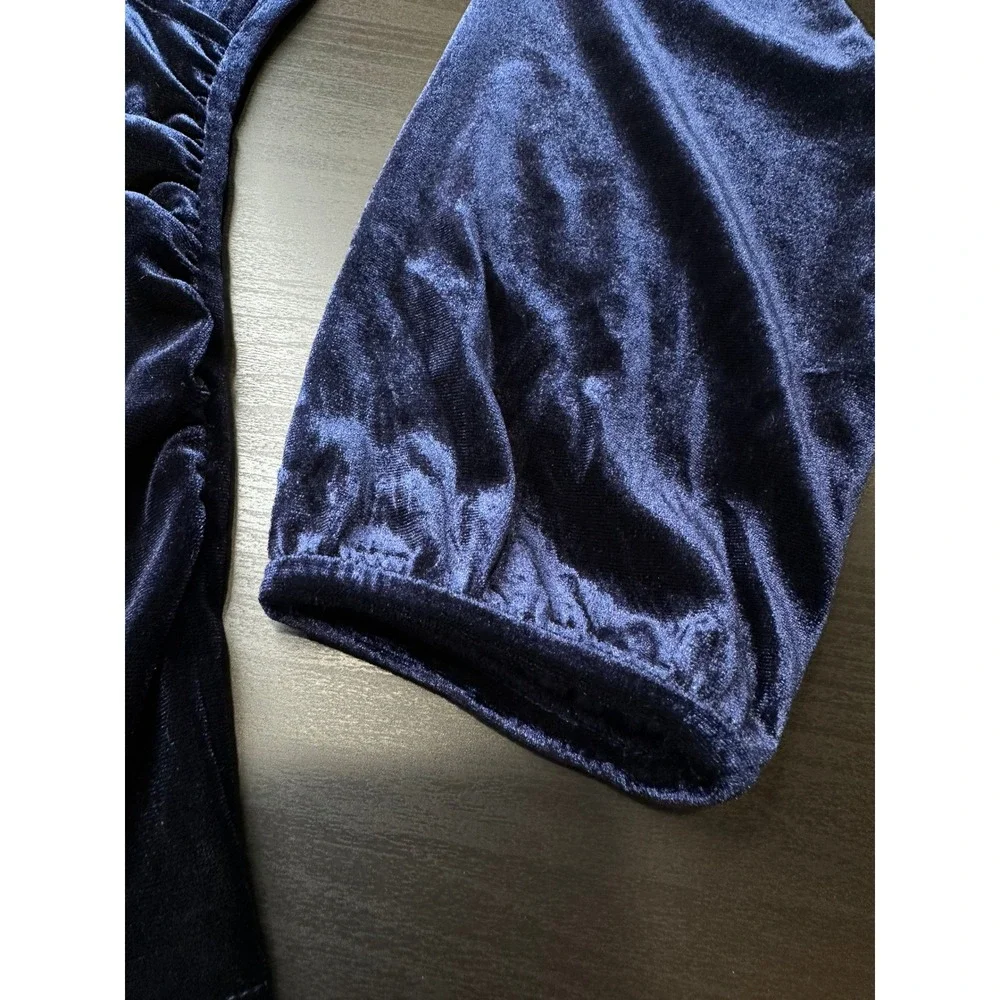Boden Ellie Faux Wrap Top Women Size 6 Small Navy Blue Velvet Ruched Long Sleeve